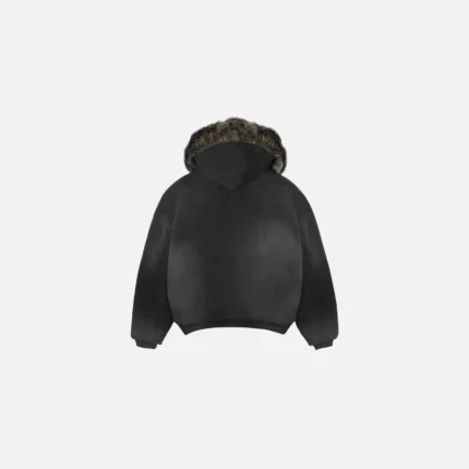 Faux Fur Lined Sun Faded Zip Up Hoodie y